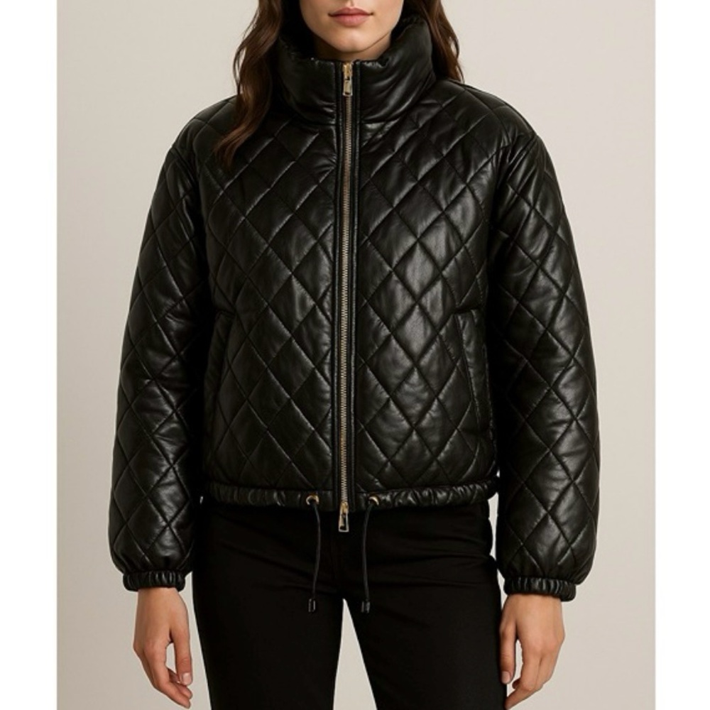 NWT Marc New York Women's Black Quilted Jacket Coat Faux Leather Cold Weather